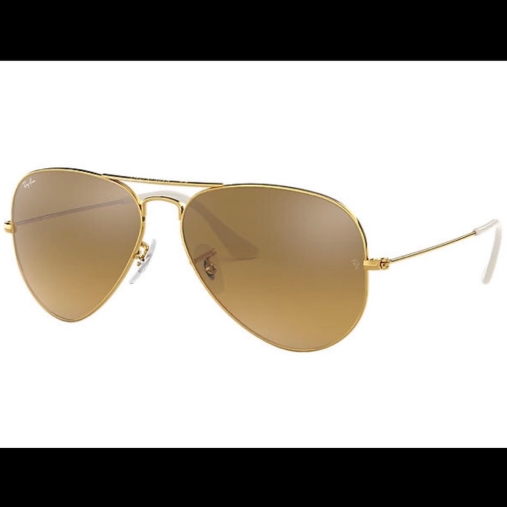 Ray Ban Aviators- gold frame, brown lenses, white ear pieces
